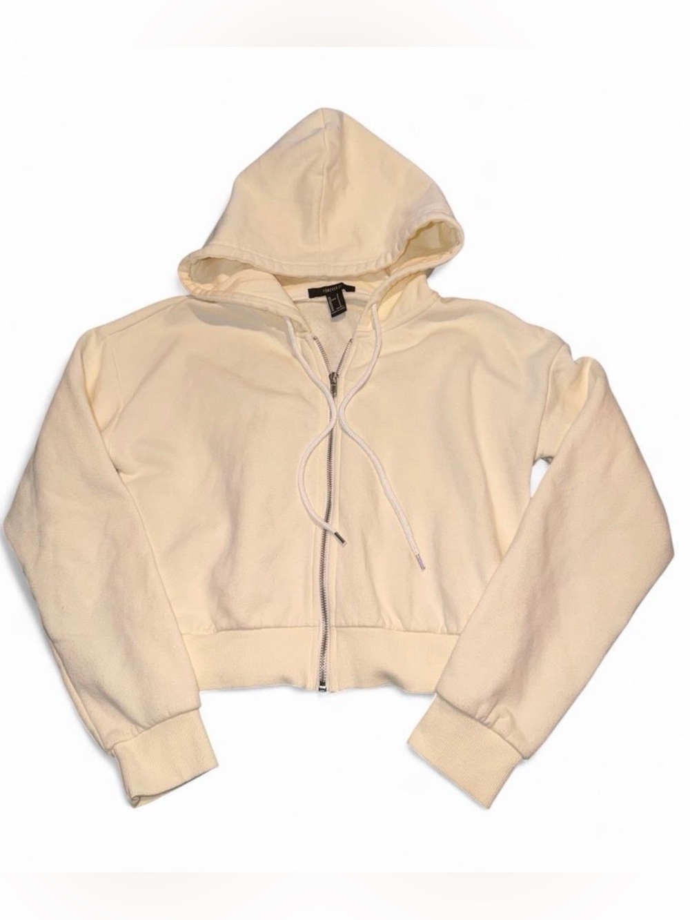 Forever 21 Cropped Zip Hoodie - Cream